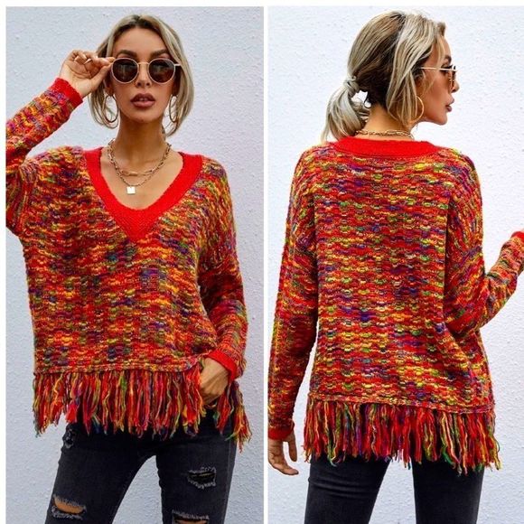 NWT! MARLED KNIT FRINGE HEM DROP SHOULDER SWEATER! - Picture 14 of 16